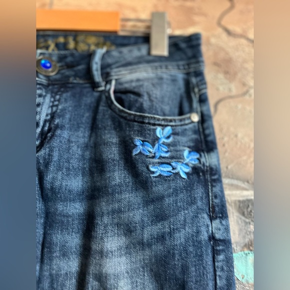 Desigual Exotic Jeans Blue Flower embroidered Y2K Jeans - Picture 3 of 14